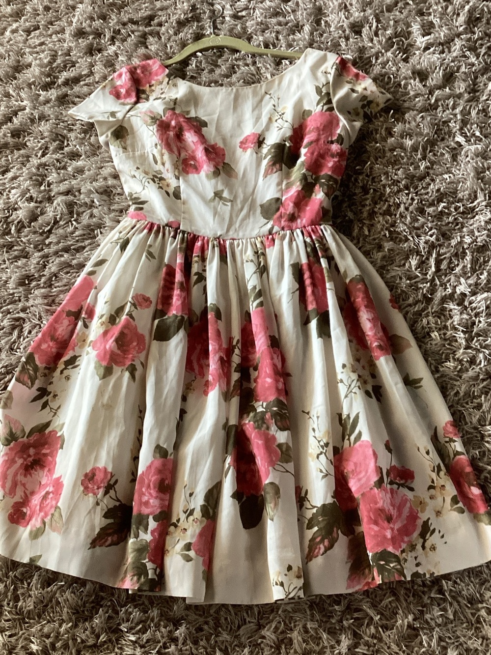 Modcloth Cream Dress with Pink Rose Print